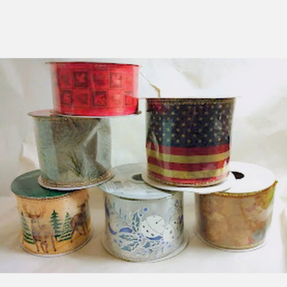 Lot of 6 Holiday Ribbon Spools Cottagecore Vintage-Inspired Christmas DIY Rustic